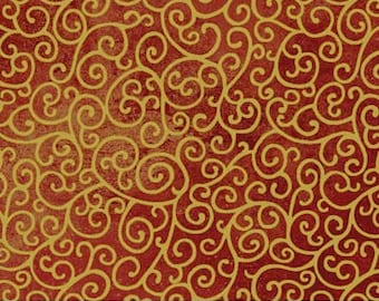 Northcott Stonehenge 'Foglia oro metallizzato' marrone rossiccio w/Gold turbinii tessuti 217
