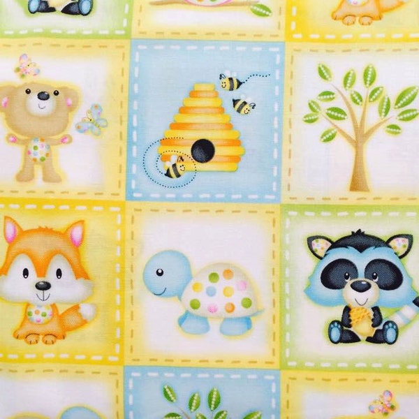 Baby Woodland Critters Owls, Nursery Bears Turtle Squares Fabric