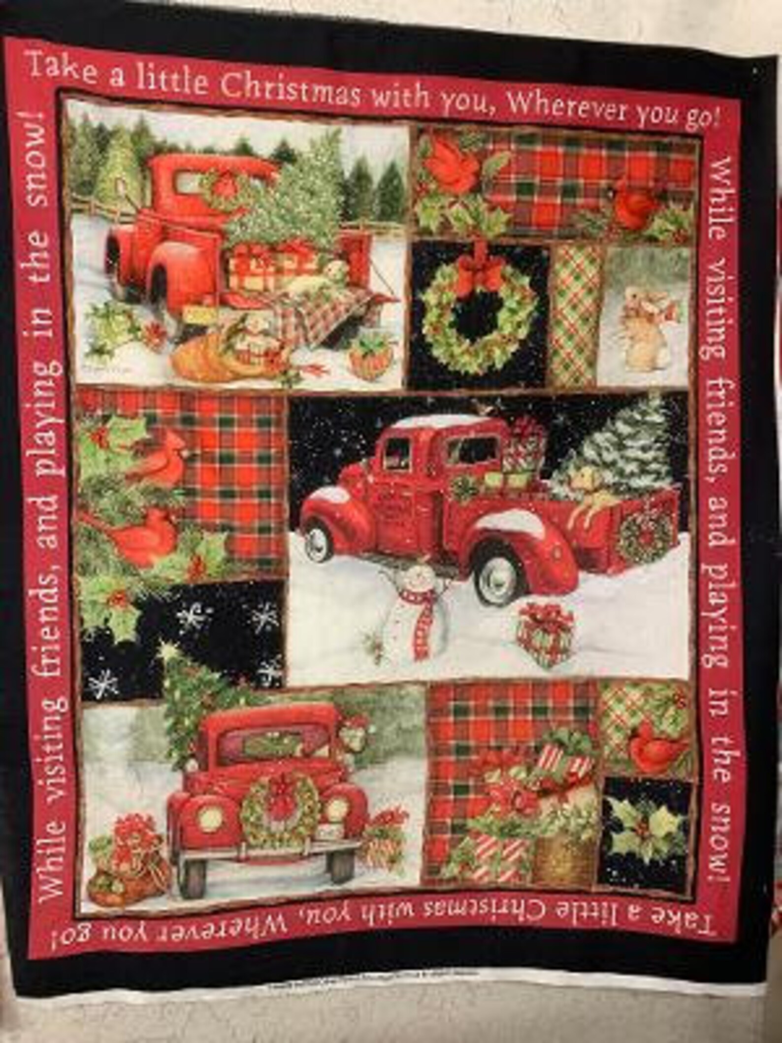 Susan Winget Red Holiday Pickup Truck Fabric Panel Etsy