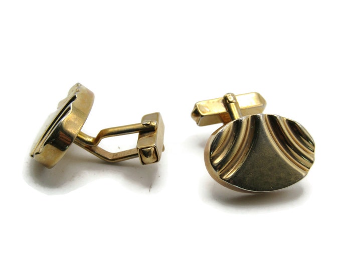 Etched Curves Oval Cuff Links Men's Jewelry Gold Tone