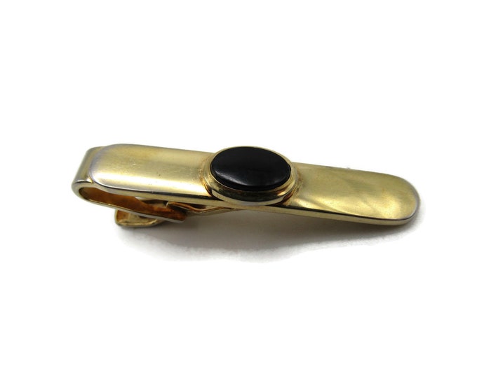 Oval Black Stone Inlay Classic Style Gold Tone Tie Clip Tie Bar Men's Jewelry