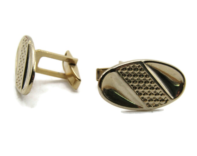 Textured Diagonal Oval Cuff Links Men's Jewelry Gold Tone