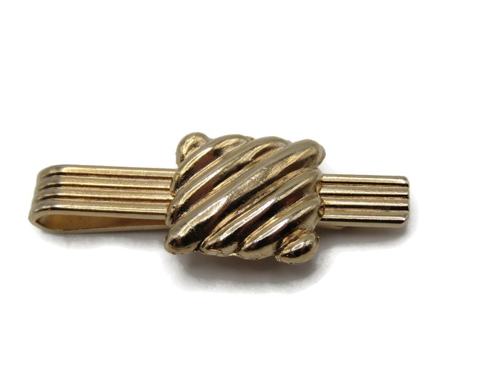 Diagonal Square and Horizontal Line Gold Tone Industrial Modernist Tie Bar Tie Clip Men's Jewelry