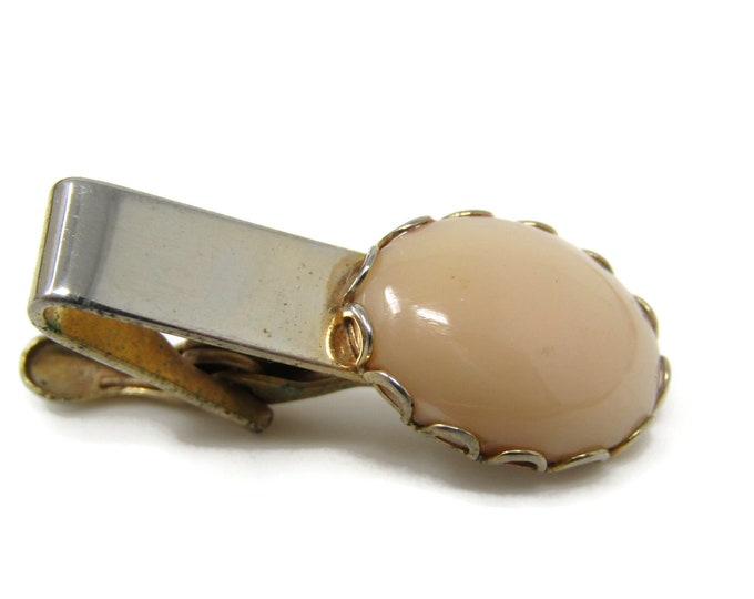 Peach Pink Glass Tie Bar Clip Vintage Gold Tone Stand Out w/ Style Fit In with Class