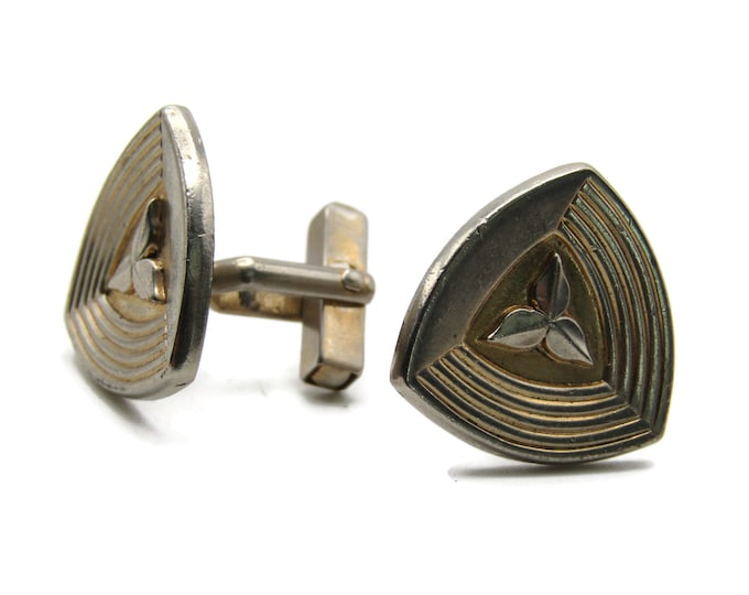 Triangle Cuff Links Leaf And Line Design Men's Jewelry Silver Tone