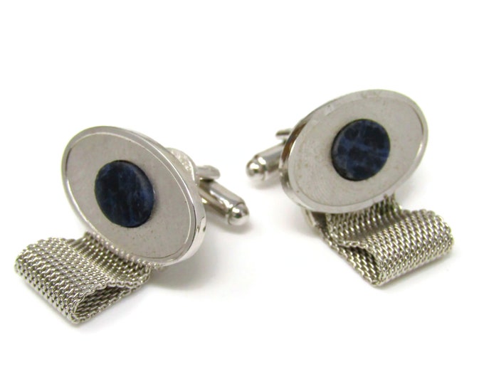 Blue Stones Cuff Links Cufflinks Silver Tone Wrap Design Oval