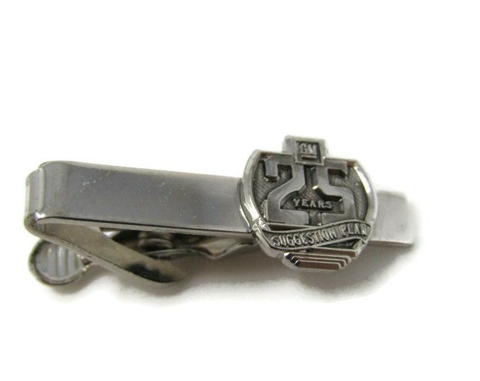 GM General Motors 25 Years Suggestion Plan Tie Bar Clip Silver Tone Vintage Men's Jewelry Nice Design