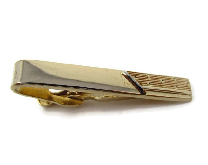 Ridged Corner Tie Clip Vintage Tie Bar: Smooth Gold Tone