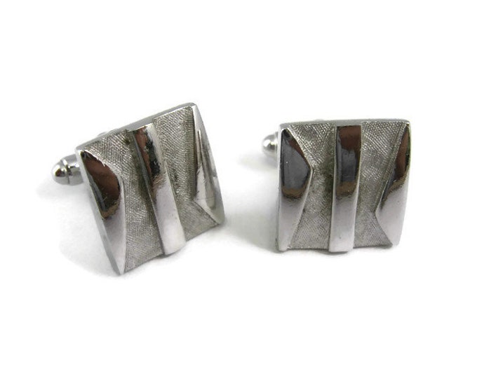 Vintage Cufflinks for Men: Cool Modernist Silver Tone Square
