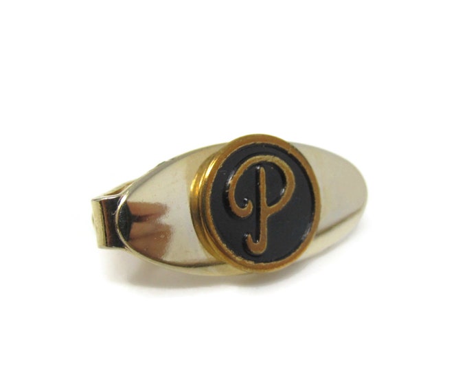 Letter P Initial Small Tie Clip Bar Gold Tone Vintage Men's Jewelry Nice Design