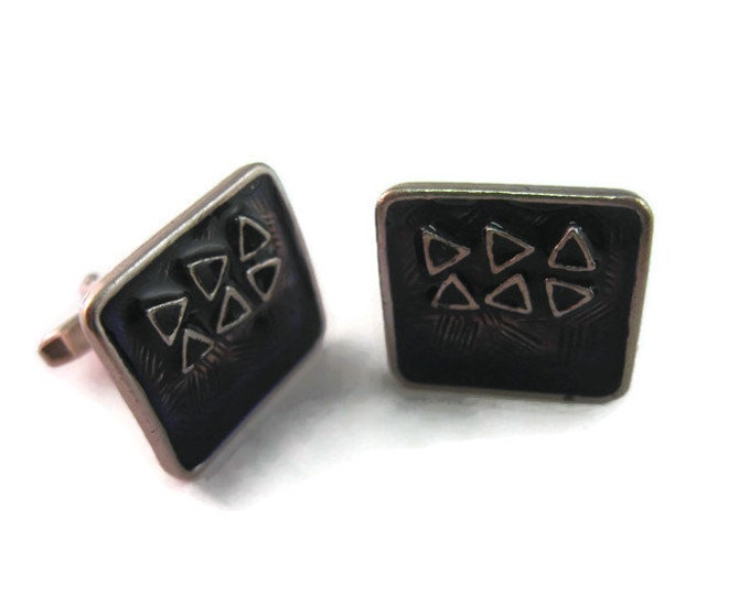 Vintage Cufflinks for Men: Brilliant Blue Six Triangle Art Silver Tone Design