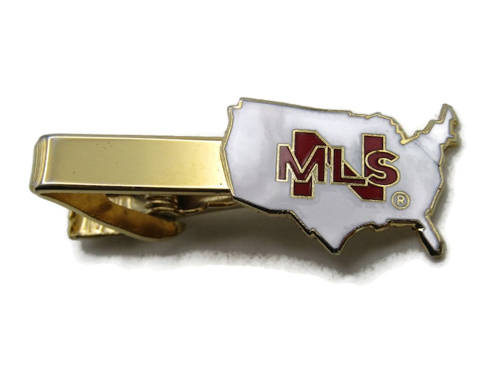 N MLS White United States Tie Clip Tie Bar Red Lettering Men's Jewelry Gold Tone