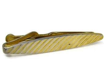 Vintage Tie Clip Bar for Men: Diagonal Groove Stripes Gold Tone