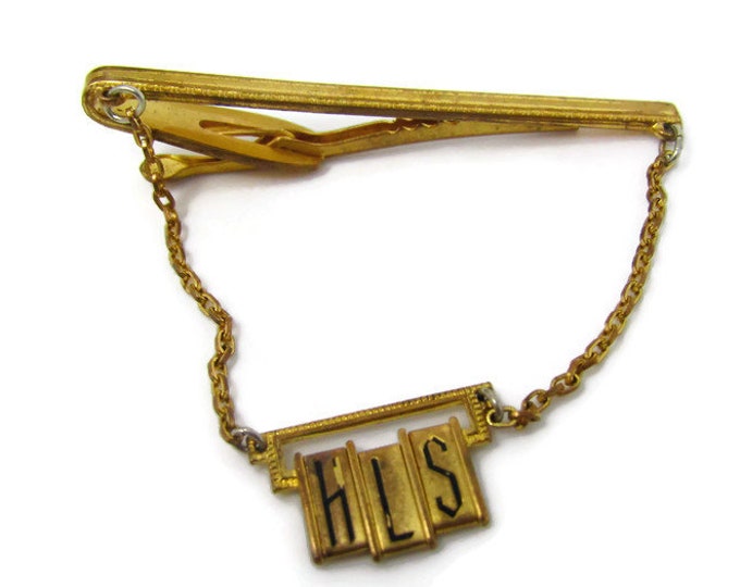 HLS Initials Tie Clip Vintage Tie Bar: Art Deco Letters Made in USA