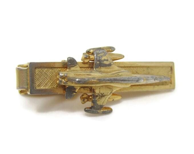 Jet Fighter (Wear) Tie Clip Bar Gold Tone Vintage Men's Jewelry Nice Design