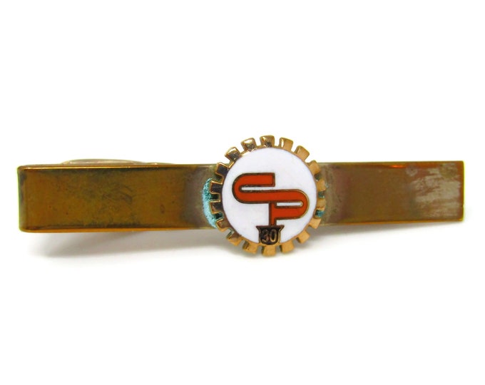 CP Logo 30 Years Tie Clip Men's Vintage Tie Bar Gold Tone Excellent Design