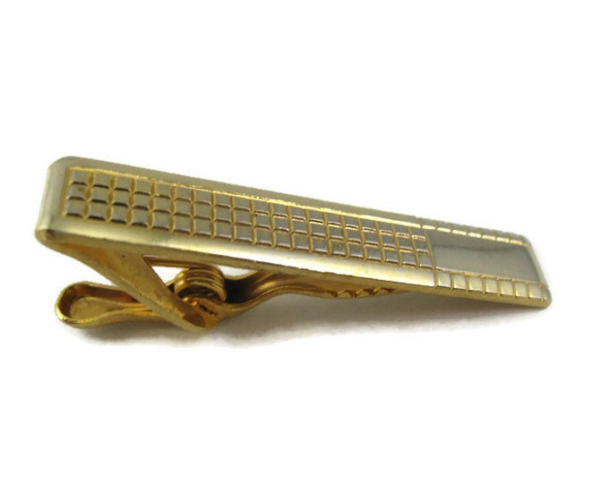 Vintage Tie Bar Clip: Waffle Texture Gold Tone