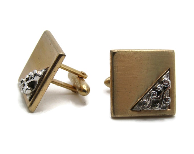 Decorative Silver Tone Edge Square Cuff Links Men's Jewelry Gold Tone