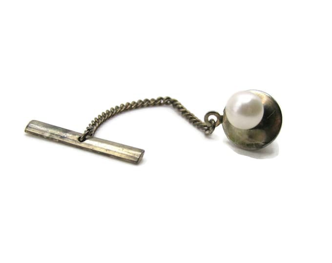 Round White Stone Tie Pin Men's Jewelry Silver Tone