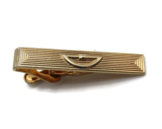 Geometric Lines Half Circle Tie Clip Tie Bar Men's Jewelry Gold Tone