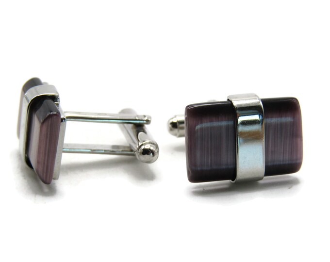 Purple Stone And Bar Rectangle Cuff Links Men's Jewelry Silver Tone