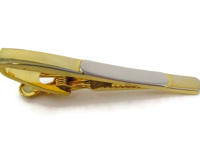 Modernist Silver Tone Gold Tone Tie Clip Vintage Tie Bar: Nice Design