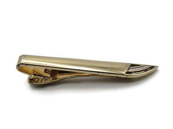 Rounded Edge Classic Smooth Finish Tie Bar Pin & Black Etched Edging Gold Tone Tie Clip Men's Jewelry