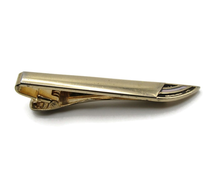 Rounded Edge Classic Smooth Finish Tie Bar Pin & Black Etched Edging Gold Tone Tie Clip Men's Jewelry