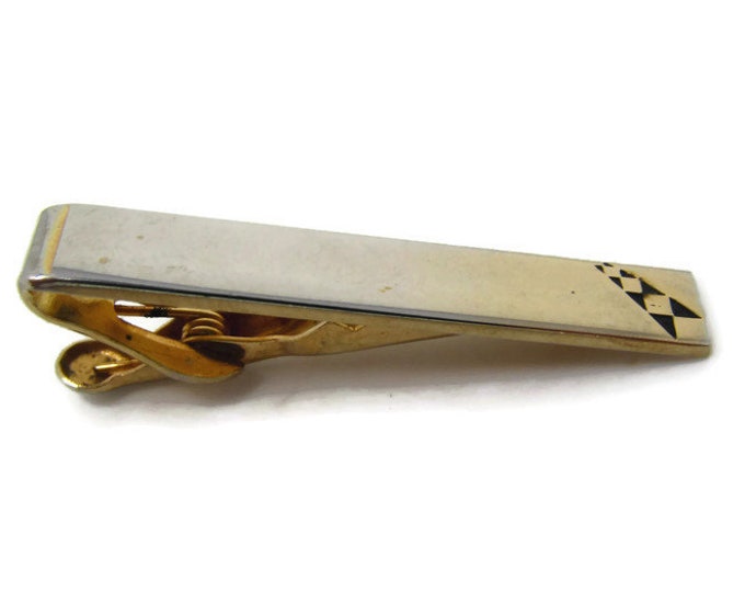 Checkered Stripe Tie Clip Vintage Tie Bar: Gold Tone