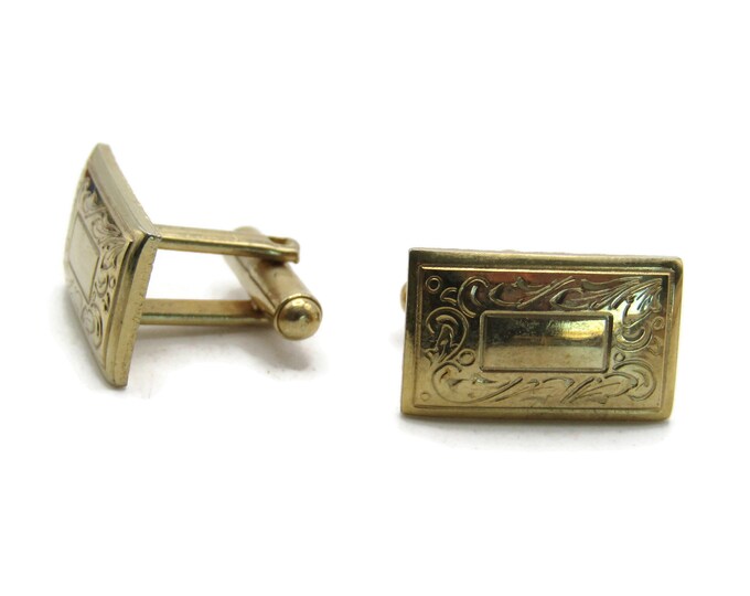 Rectangle Decorative Motif Cuff Links Men's Jewelry Gold Tone