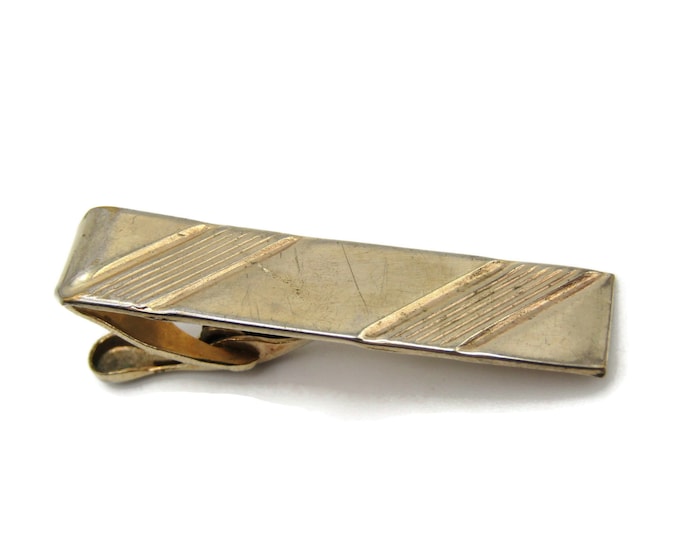 Diagonal Line Pattern Industrial Tie Clip Tie Bar Gold Tone Men's Jewelry