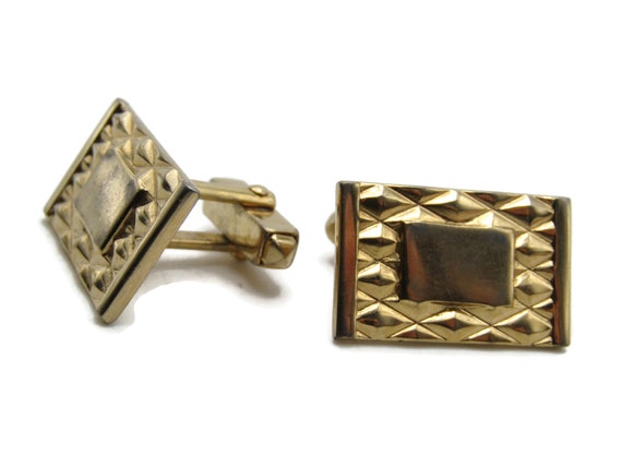 Textured Diamond Pattern Rectangle Cuff Links Men… - image 1