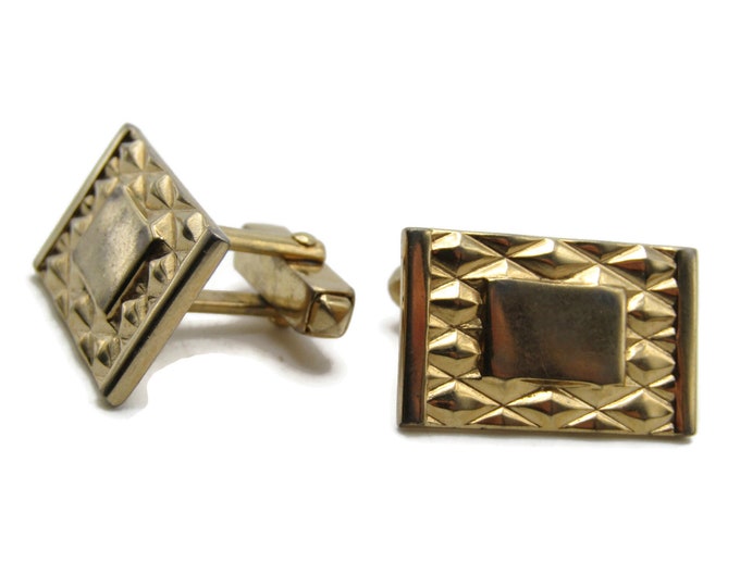 Textured Diamond Pattern Rectangle Cuff Links Men's Jewelry Gold Tone