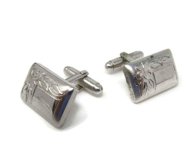 Flower Leaf Etch Men's Cufflinks: Vintage Silver Tone - Stand Out from the Crowd with Class