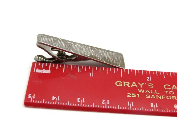 Line & Square Patterned Silver Tone Vintage Tie B… - image 5