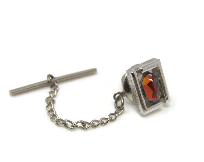 Colorful Jewel Tie Tack Pin Silver Tone Vintage Men's Jewelry