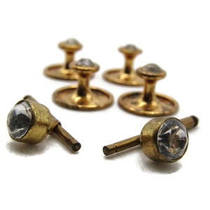 Rhinestone Inlay Cuff Links & Buttons Set of 6 Men&#39;s Jewelry Gold Tone