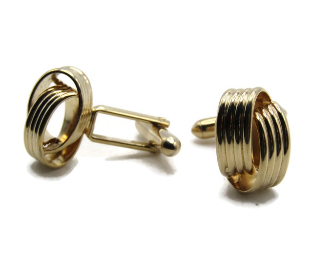 Oval Knot Twisted Wire Design Cuff Links Men's Jewelry Gold Tone
