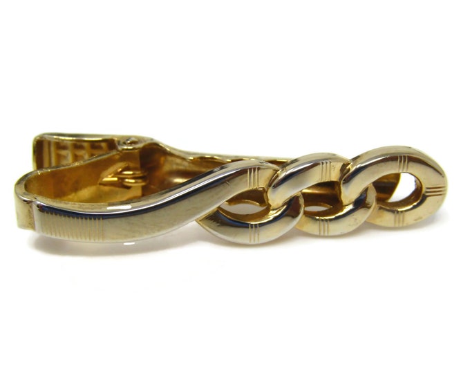Vintage Tie Clip Bar for Men: Triple Linked Loop Chain Design Gold Tone Modernist