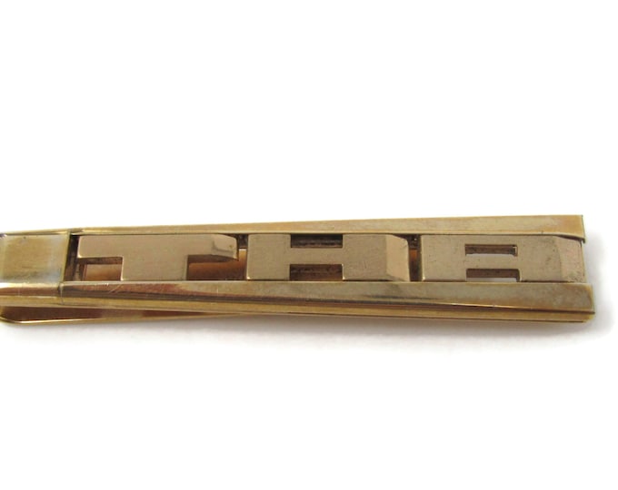 THA Letters Initials Art Deco Large Tie Clip Bar Gold Tone Vintage Men's Jewelry Nice Design