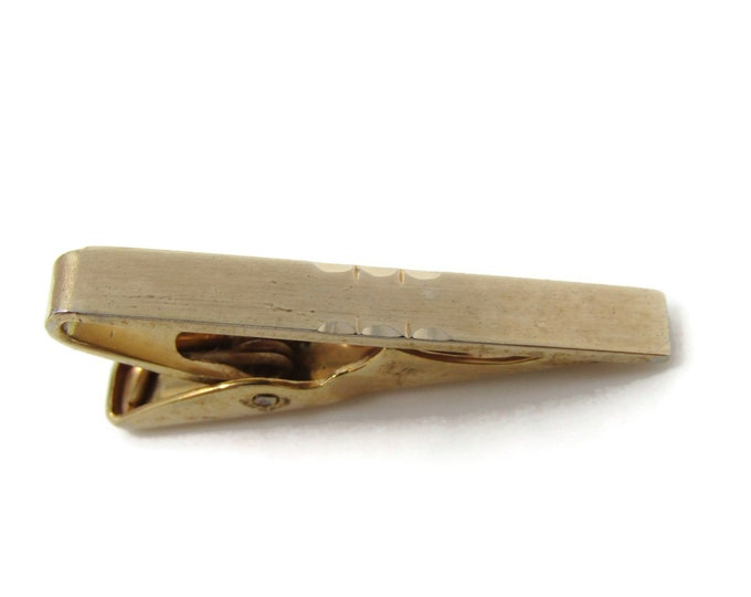 Beveled Center Edge Marks Tie Clip Bar Gold Tone Vintage Men's Jewelry Nice Design
