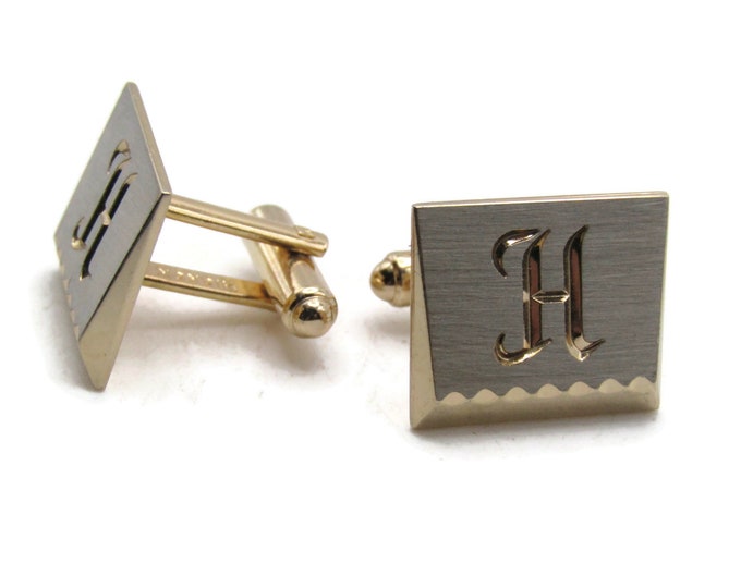 H Letter Initial Monogram Silver Tone Front Rectangle Cuff Links Men's Jewelry Gold Tone