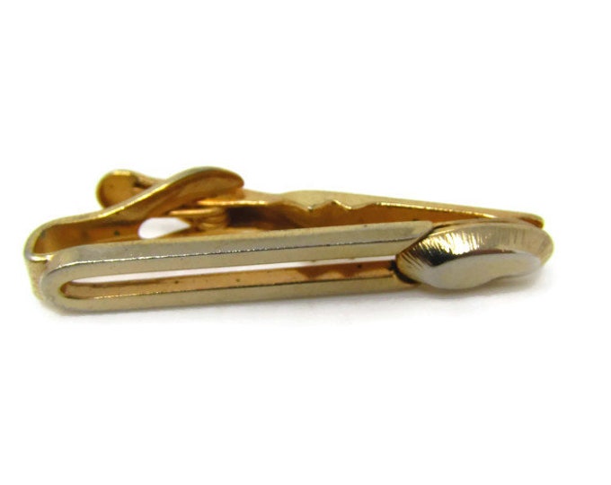 Modernist Art Accent Tie Clip Vintage Tie Bar: Gold Tone Open Body