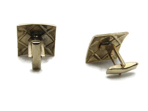 Geometric Diamond Pattern Cuff Link Gold Tone Men… - image 3