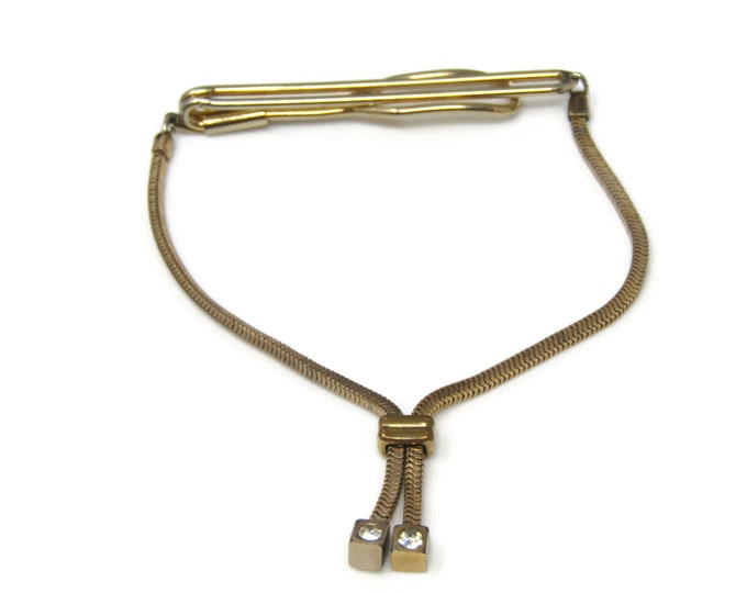 Double Jewel Tassel Chain Tie Clip Tie Bar: Vintage Gold Tone - Stand Out from the Crowd with Class