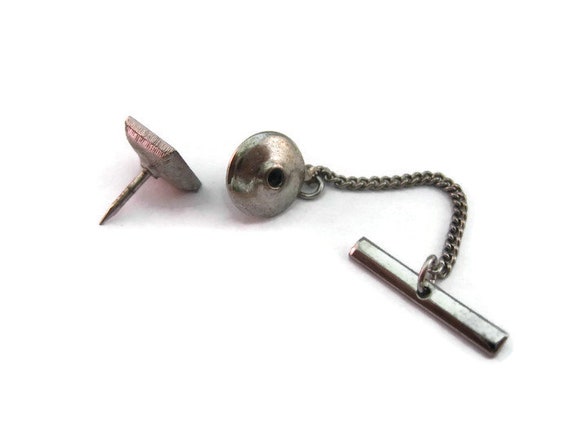 Vintage Men's Tie Tack Pin Jewelry:  Clear Jewel … - image 4