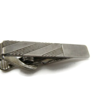 Diagonal Grooves Tie Bar Clip Vintage Silver Tone Stand Out w/ Style Fit In with Class