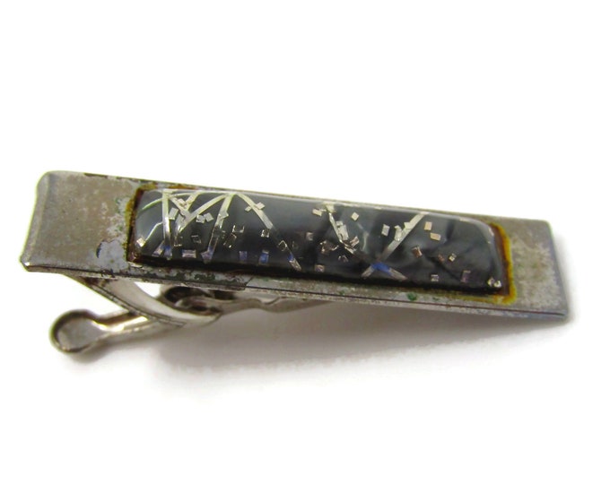 Black Silver Confetti Tie Clip Tie Bar: Vintage Silver Tone - Stand Out from the Crowd with Class