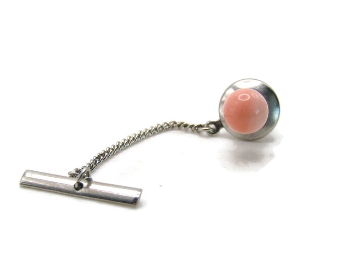 Round Pink Stone Tie Pin Men's Jewelry Silver Tone