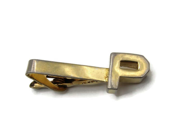P Initial Letter Monogram Industrial Style Gold Tone Tie Bar Tie Clip Men's Jewelry